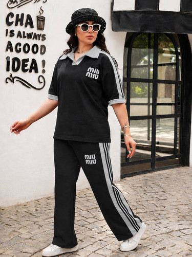ست تیشرت و شلوار اسپرت زنانه یقه دار مدل miu miu